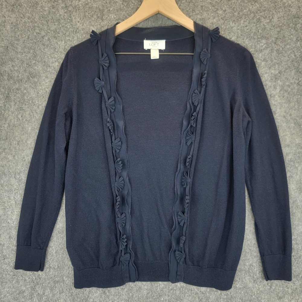 Ann Taylor Loft Sweater Womens M Petite‎ Ruffle Cardigan Bow Pullover Pretty